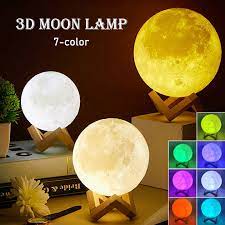 8cm Moon Lamp LED Night Light Battery Powered With Stand Moon Lamp